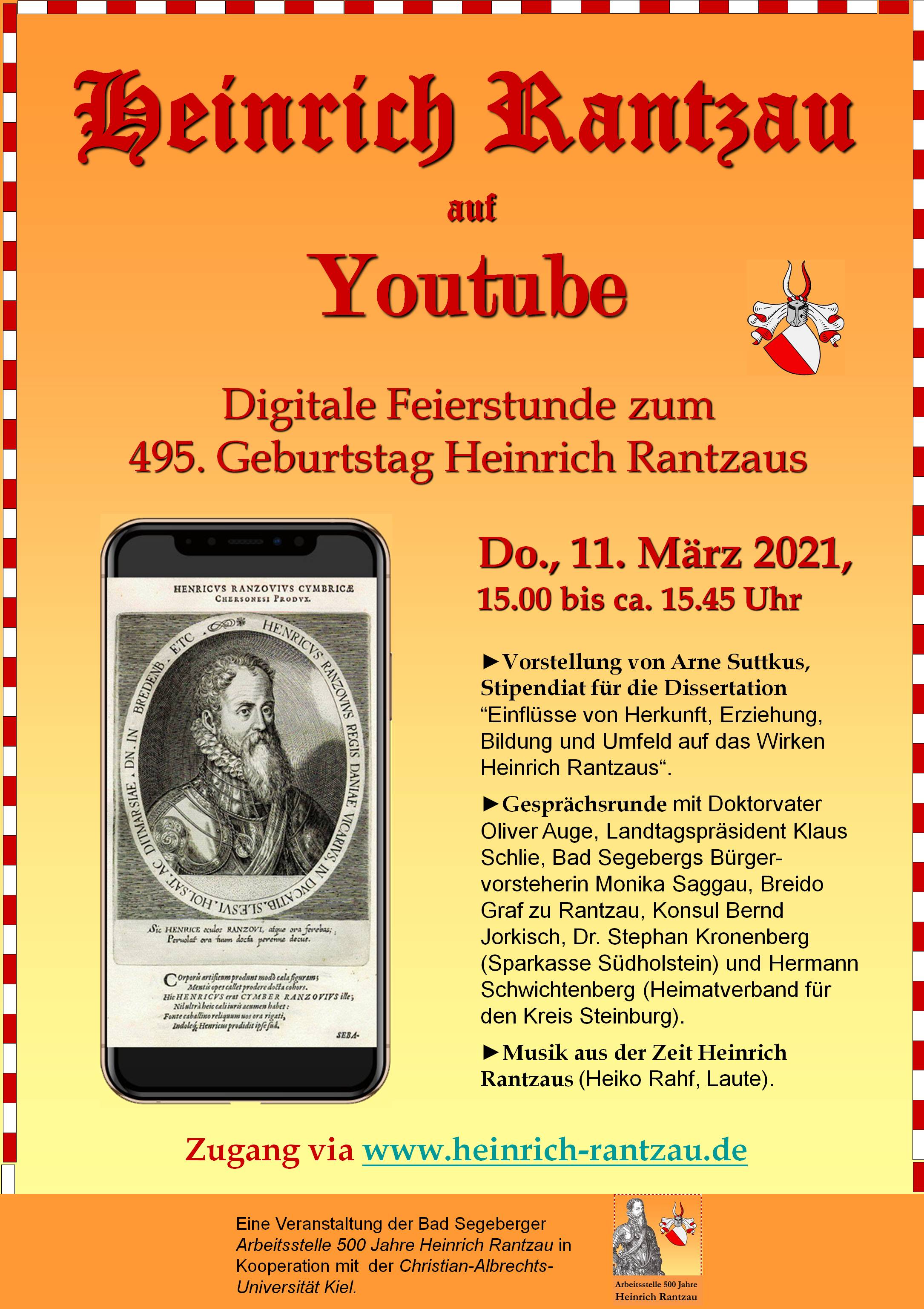 Plakat zum 495. Geburtstag Heinrich Rantzaus am 11. März 2021